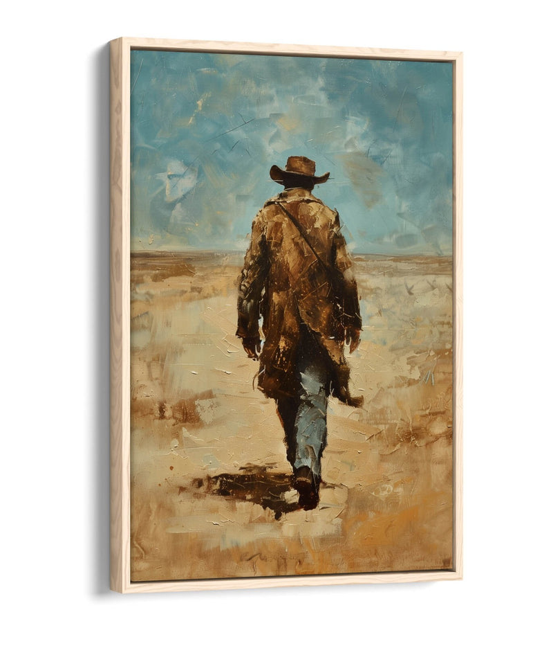 Canvas Wall Art - Wandering Cowboy Blue Sky Landscape Float Effect Print