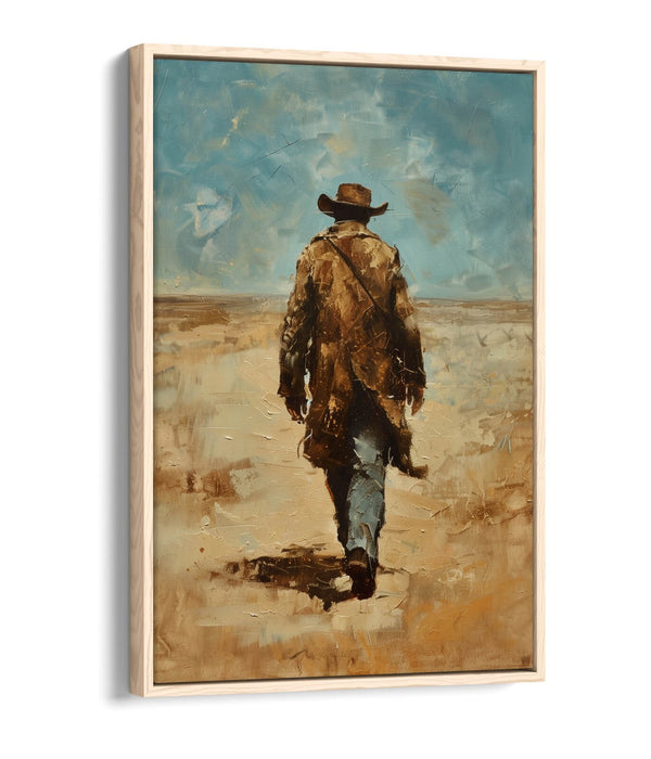 Canvas Wall Art - Wandering Cowboy Blue Sky Landscape Float Effect Print