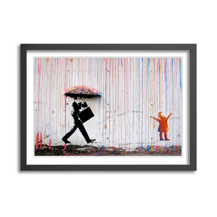 COLOURED RAIN STREET ART FRAMED POSTER PICTURE PRINT ARTWORK 4 size BANKSY