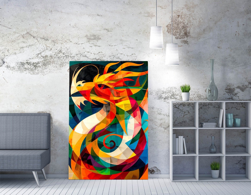 Dragon Canvas Wall Art – Abstract Geometric Dragon Print | Handmade UK Decor