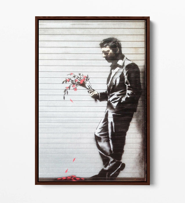 BANKSY THE HUSTLER -FLOAT EFFECT CANVAS WALL ART PIC PRINT- BLACK & WHITE RED