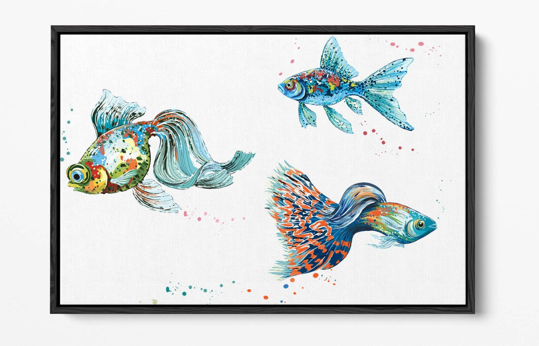 Watercolour Fish Canvas - Float Effect Wall Art Print With Premium Varnish Finish