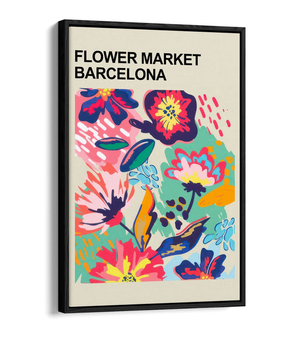 Float Effect Canvas - Barcelona Flower Market Floral Canvas Print With MDF Frame