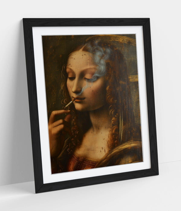 Renaissance Woman Wall Art - Handmade Framed Poster Print With Wood Grain Frame