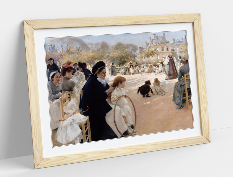 Framed Art Poster – Albert Edelfelt Luxembourg Gardens Paris Print With Woodgrain Frame