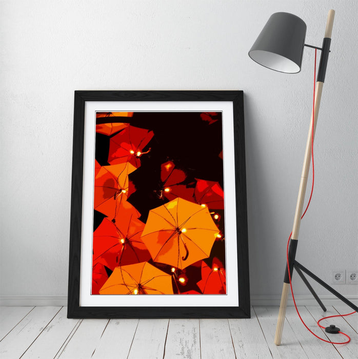 Framed Wall Art - Orange Yellow Umbrella Poster Print | Handmade UK Decor