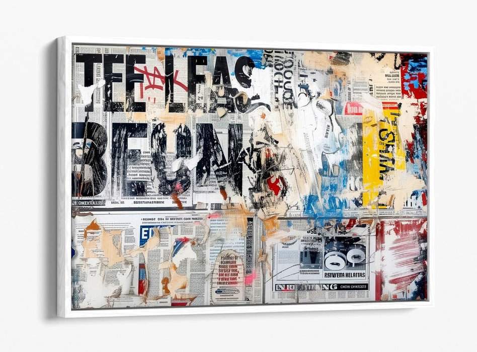 Canvas Art Print - Abstract Newspaper Collage Graffiti Style Float Effect