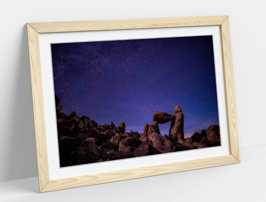 Framed Wall Art - Night Sky Print With Wood Grain Frame | Bedroom Wall Decor