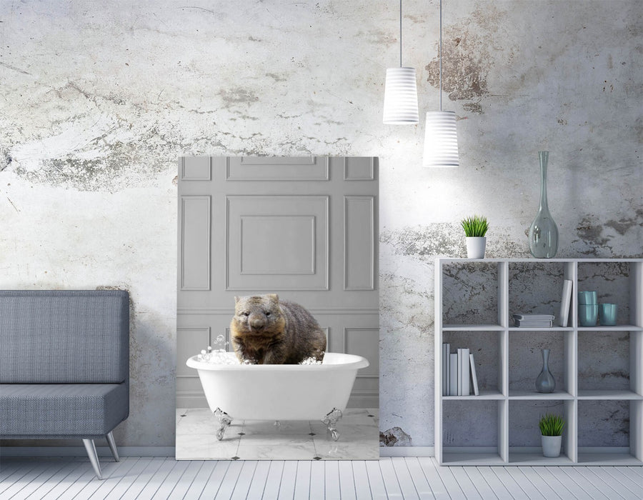 WOMBAT IN BATH PANEL WALL -CANVAS WALL ART PRINT ARTWORK ANIMAL FRAMED BATHROOM