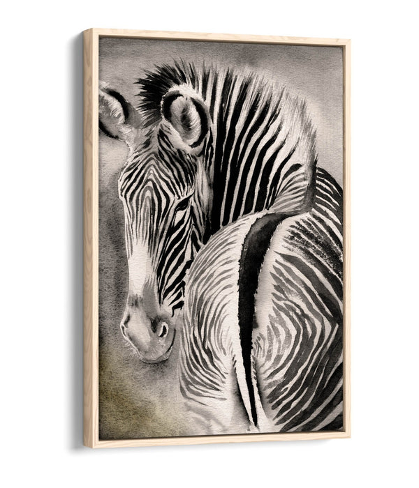 Zebra Canvas Art – Watercolor Wall Decor With Float Effect Frame, Ready To Hang