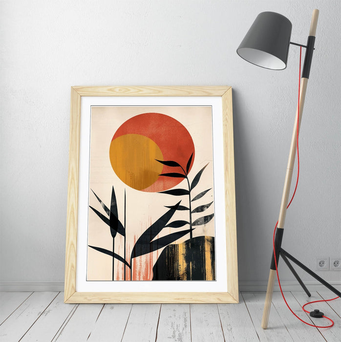Boho Minimalist Wall Art – Framed Sun And Plants Poster | Handmade UK Decor
