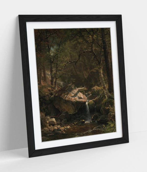 Framed Wall Art - Albert Bierstadt Mountain Brook Print With Woodgrain Frame