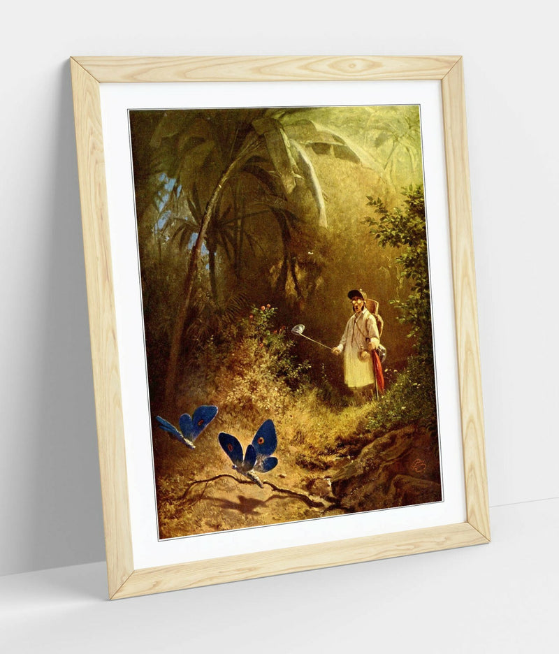 Framed Art Poster – Butterfly Hunter by Carl Spitzweg | Handmade UK Poster Print with Frame - 3 Colours