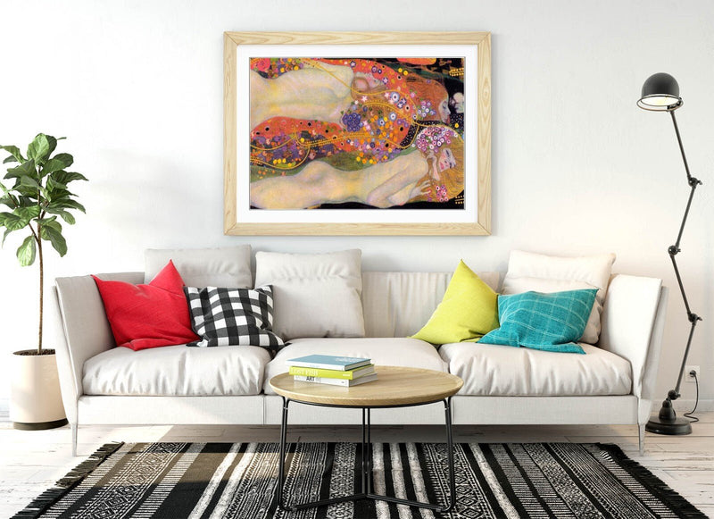 Framed Wall Art Poster - Gustav Klimt Print Water Serpents II in Woodgrain Frame