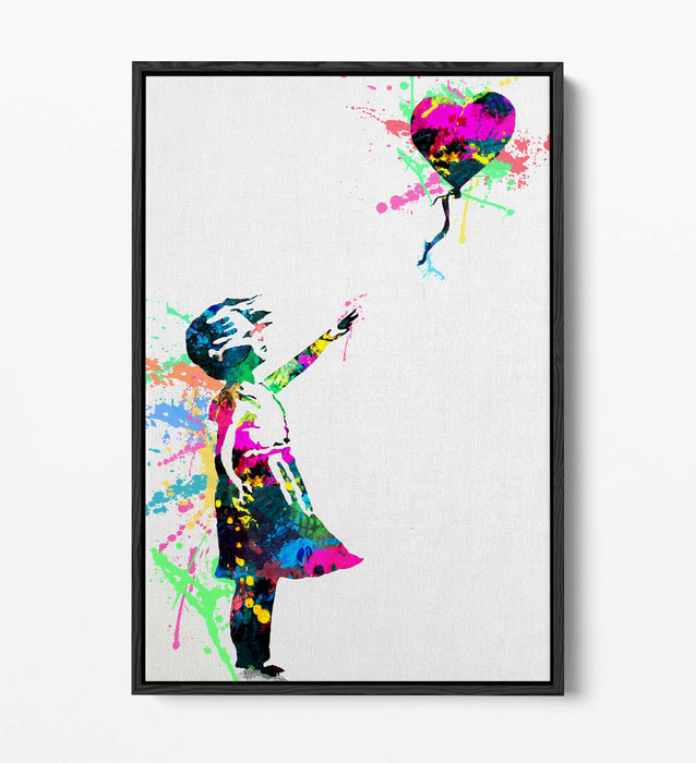 BANKSY, BALLOON GIRL RAINBOW SPLASH ART -FLOAT EFFECT CANVAS WALL ART PRINT