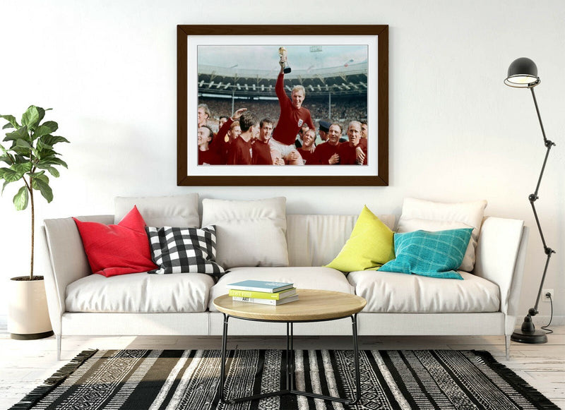 England World Cup Poster - Framed 1966 Street Art Print With Blue Woodgrain Frame
