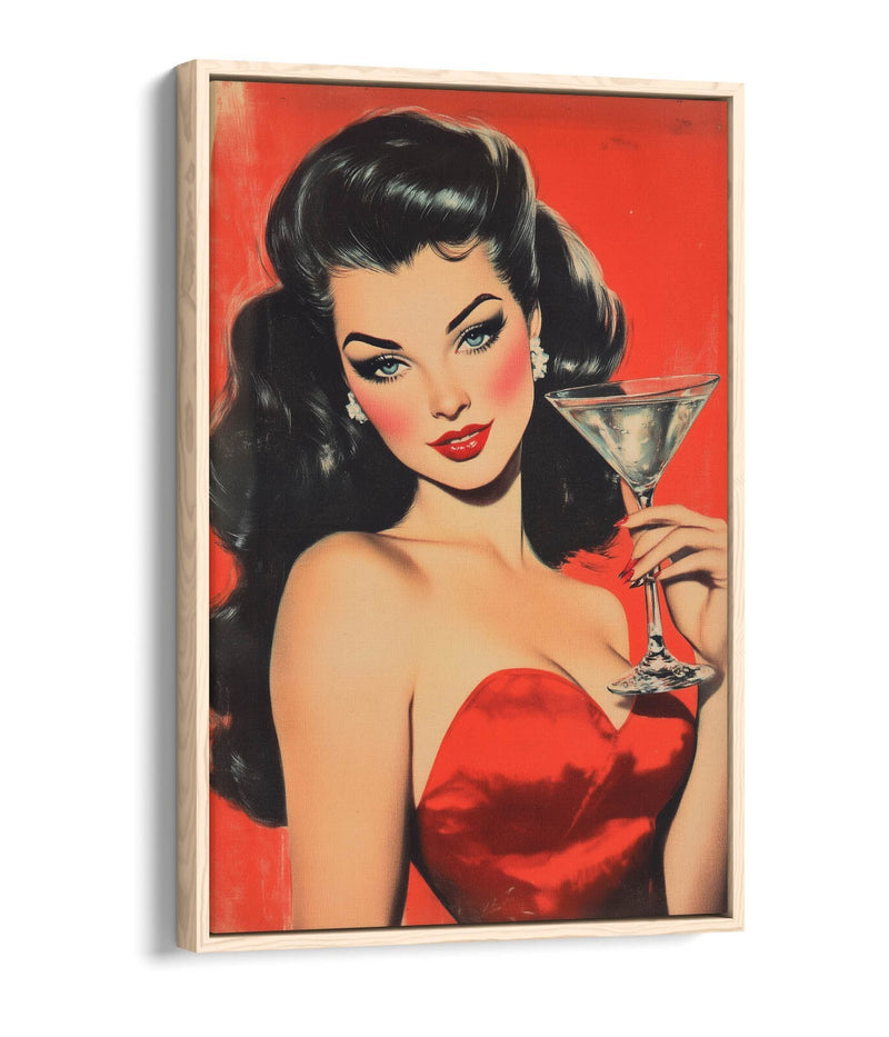 Canvas Wall Art – Glamorous Woman Red Martini Float Effect on Premium Frame