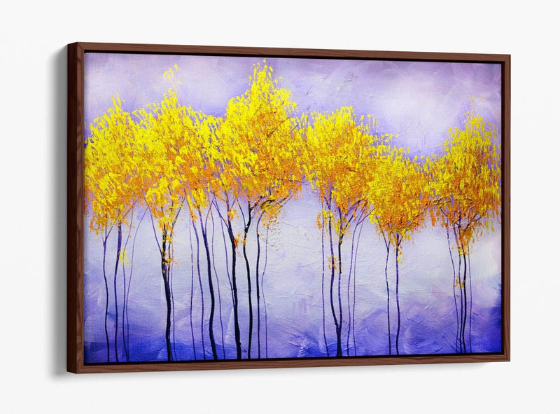 Canvas Wall Art - Abstract Colourful Gold Tree Landscape Print With Float Effect Frame