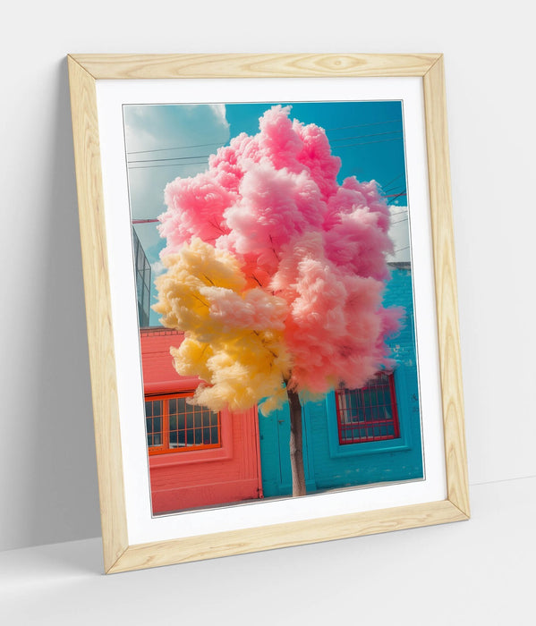 Framed Wall Art – Multi Colour Cotton Candy Tree Contemporary Poster Print