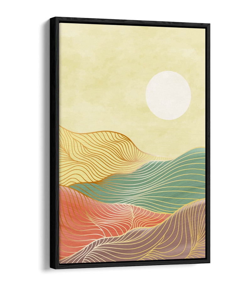 Canvas Wall Art Print – Abstract Multi Colour Mountains Sunrise with Premium Float Frame
