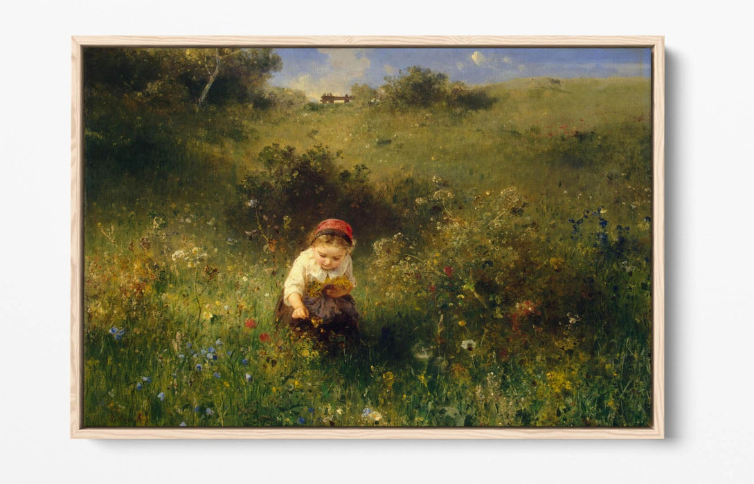 LUDWIG KNAUS, GIRL IN A FIELD -FLOAT EFFECT CANVAS WALL ART PRINT