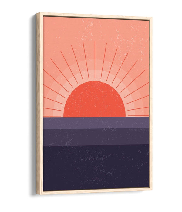 Canvas Wall Art Print - Minimalist Pink Sunset & Blue Sea Float Effect, Ready To Hang
