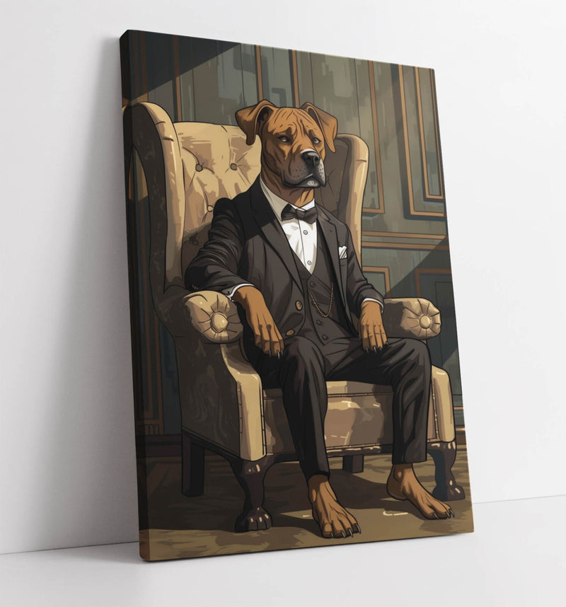 Dog In A Suit Canvas - Premium Cartoon Dog Decor | Vibrant Color Wall Art