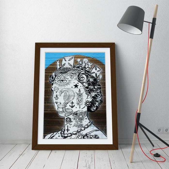 Queen Elizabeth Tattoo Art – Framed Wall Art Poster | Graffiti Style Print