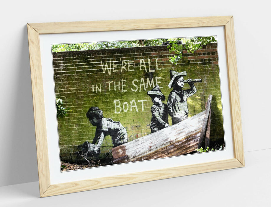 BANKSY, WE'RE ALL IN THE SAME BOAT -FRAMED WALL ART PICTURE PRINT
