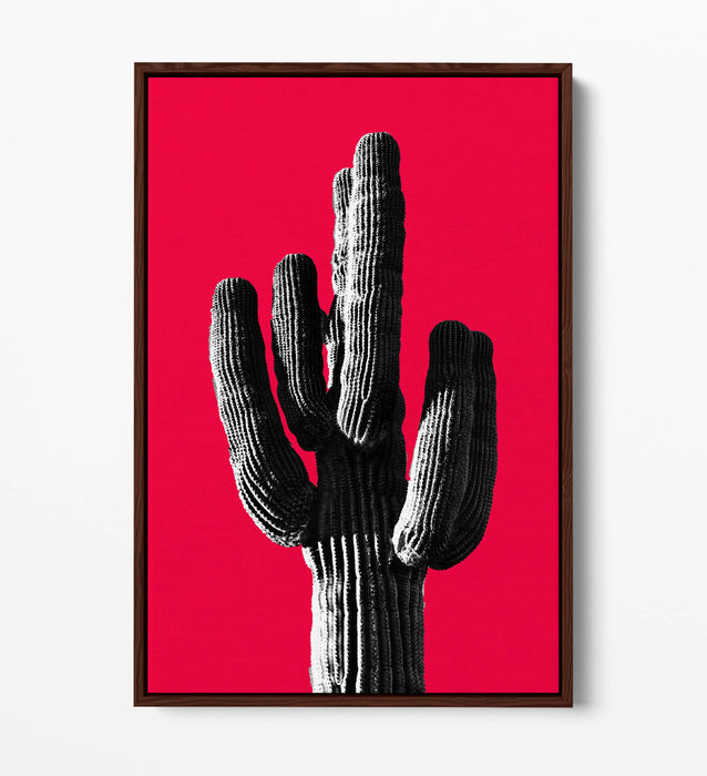 TRENDY B&W CACTUS POP ART RED -FLOAT EFFECT CANVAS WALL ART PRINT