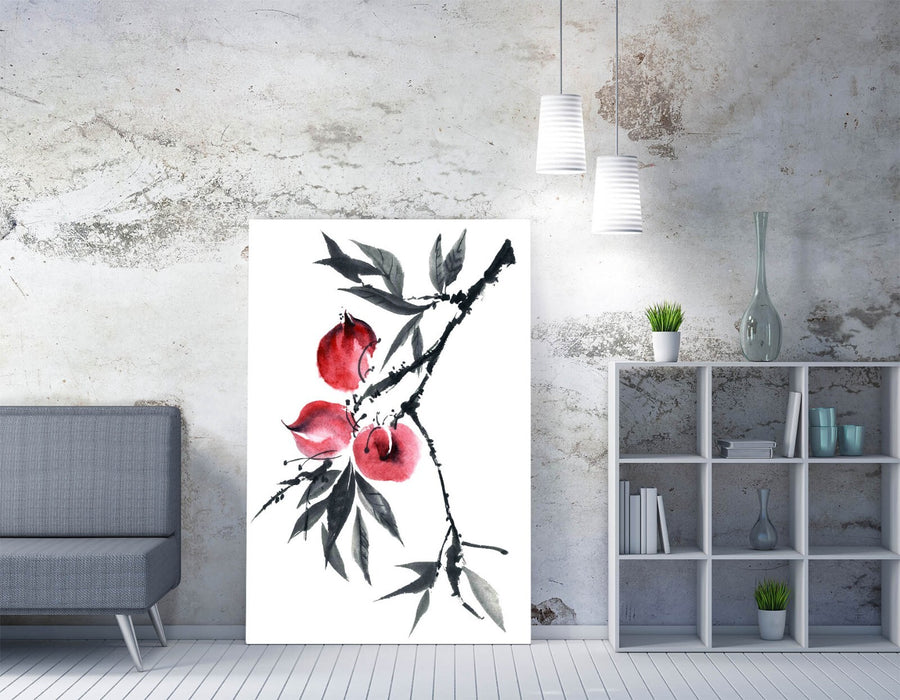 Peach Tree Canvas Art - Handmade Watercolour Ink Floral Wall Decor Print