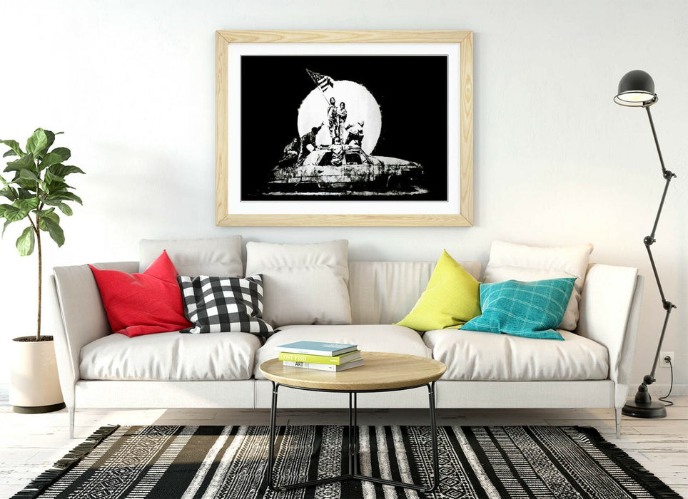 BANKSY FLAGS -ART FRAMED POSTER PICTURE PRINT ARTWORK- BLACK & WHITE