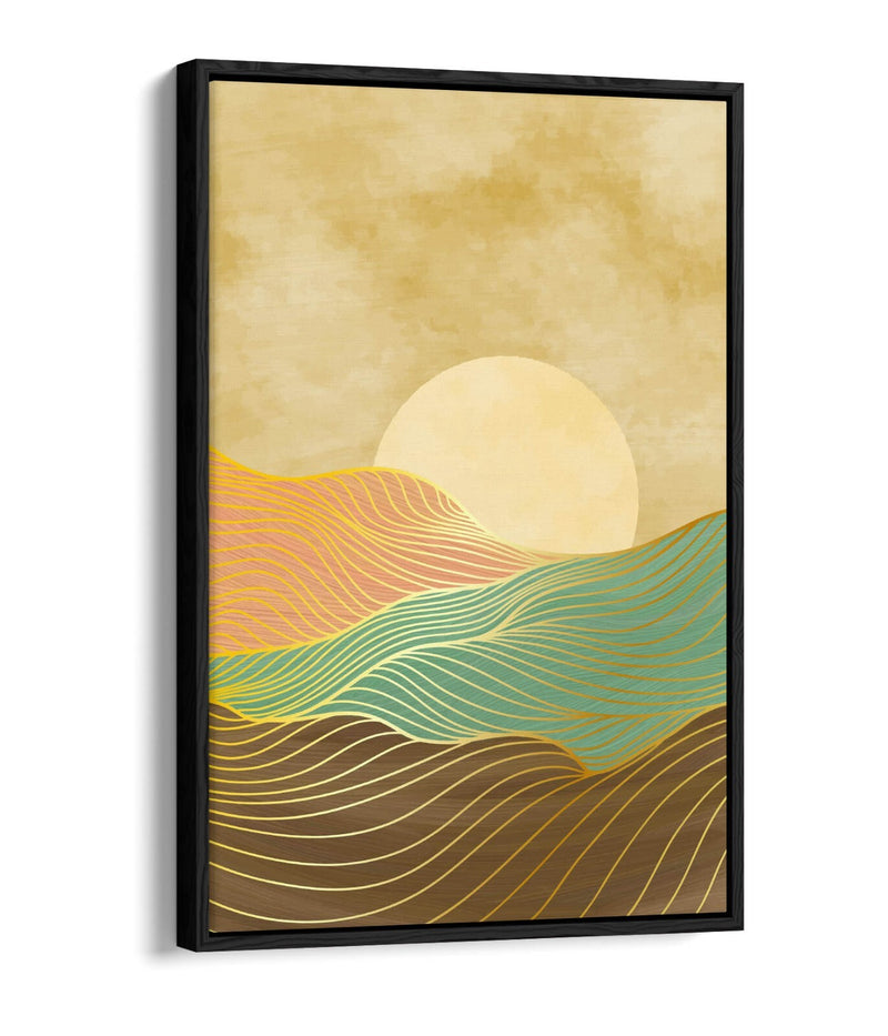 Canvas Wall Art – Abstract Multi Color Mountains Sunset Float Effect Frame