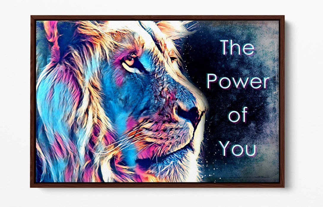 PURPLE BLUE LION SKETCH MOTIVATIONAL QUOTE -FLOAT EFFECT CANVAS WALL ART PRINT
