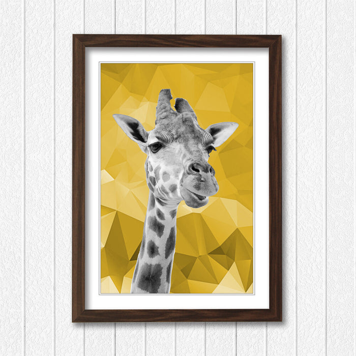 Giraffe Framed Poster - Black White Giraffe Print | Yellow Mustard Decor Wall Art