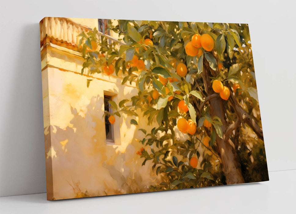 Impressionist Canvas Art – Orange Tree Painting With Sunlight | Handmade Wall Decor