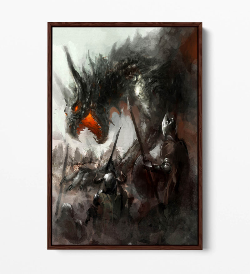 Canvas Wall Art – Watercolour Dragon & Knights Float Effect Print with Premium Frame