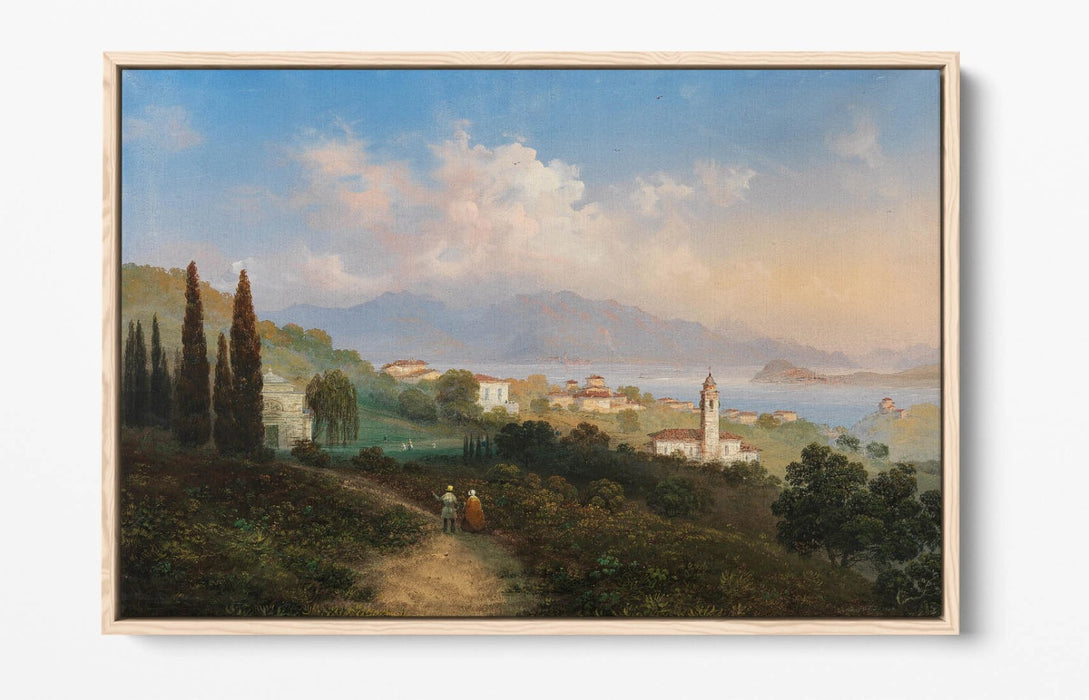 CARLO BOSSOLI, VIEW OF LAKE COMO & MENAGGIO -FLOAT EFFECT CANVAS WALL ART PRINT