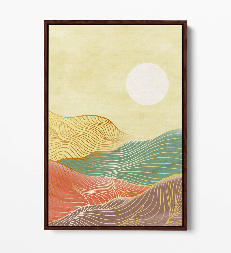 Canvas Wall Art Print – Abstract Multi Colour Mountains Sunrise with Premium Float Frame
