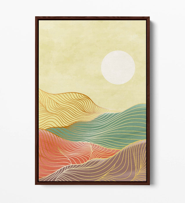 Canvas Wall Art Print – Abstract Multi Colour Mountains Sunrise with Premium Float Frame