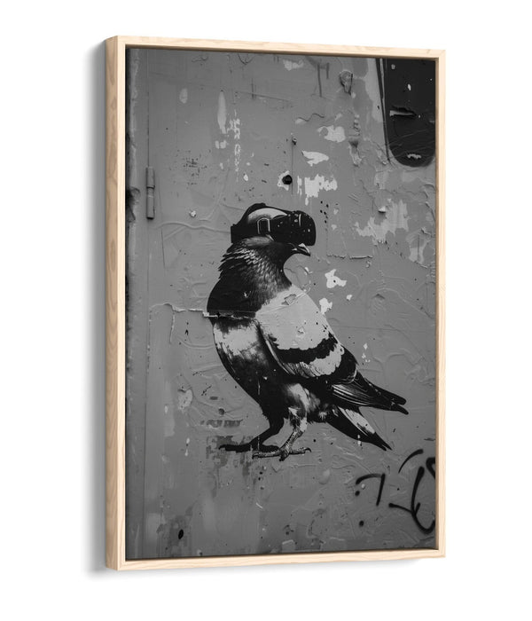 Canvas Art Print - Pigeon Wearing VR Headset | Graffiti Stencil Wall Art