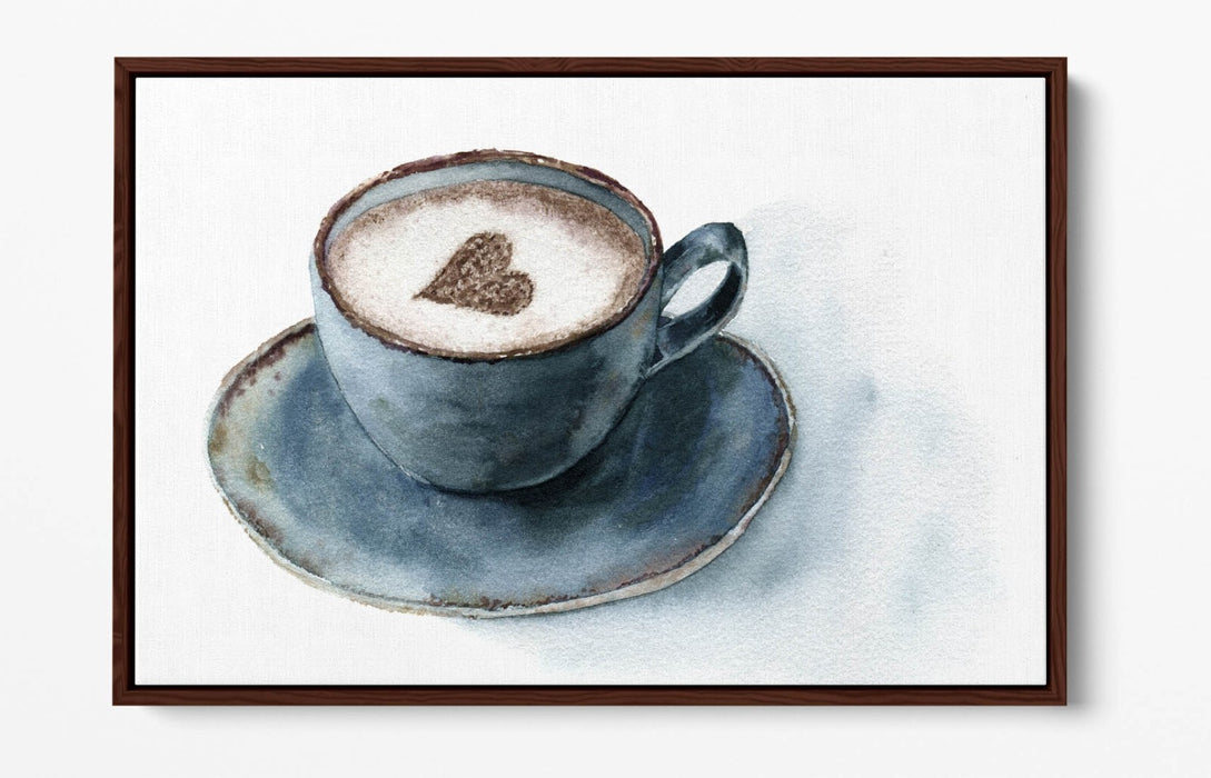 Canvas Wall Art - Watercolour Heart Print On Float Effect Canvas With Custom Deep Frame