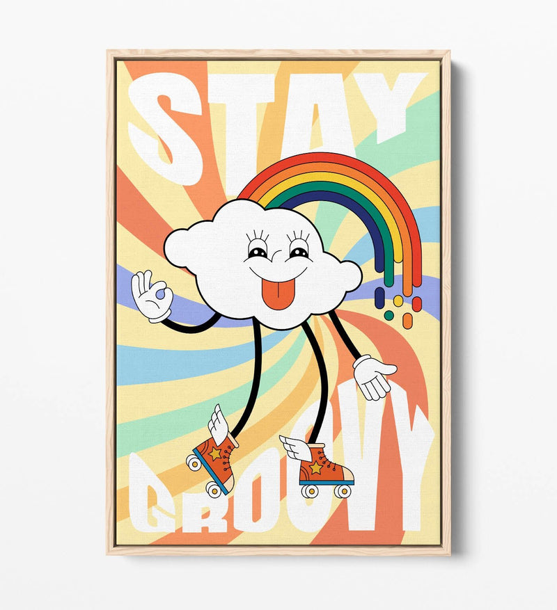 Retro Canvas Wall Art - Groovy Cloud & Rainbow Bedroom Print | Float Effect Canvas