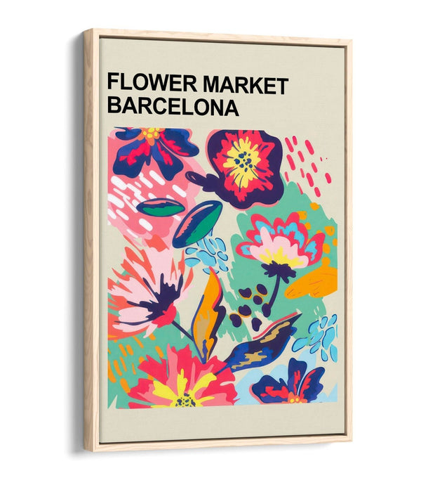 Float Effect Canvas - Barcelona Flower Market Floral Canvas Print With MDF Frame