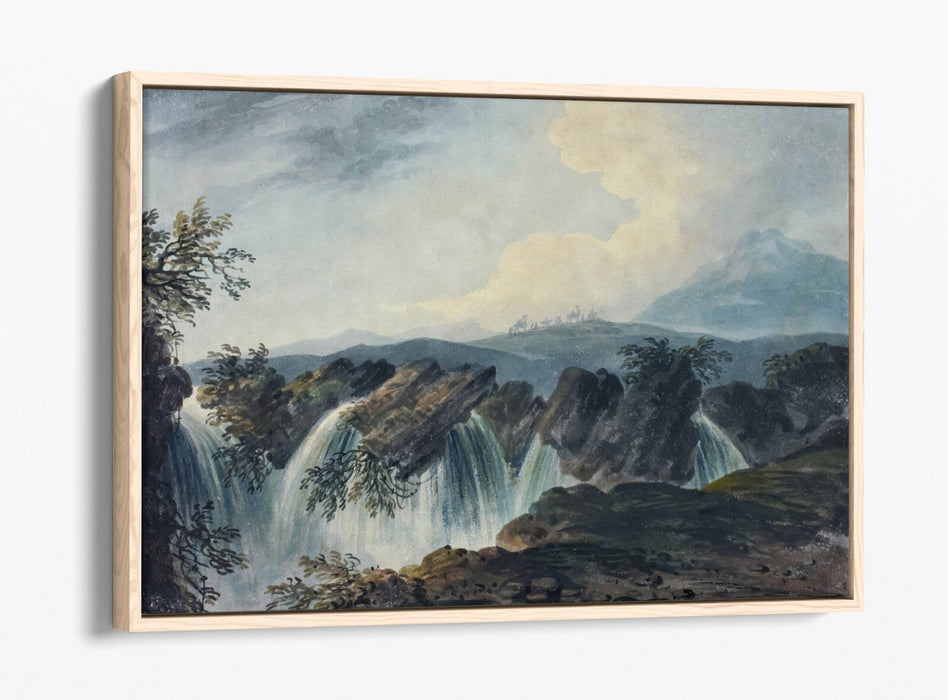 Float Effect Canvas Art - Dominic Serres Camels Crossing Waterfall Print | Premium Handmade UK Canvas