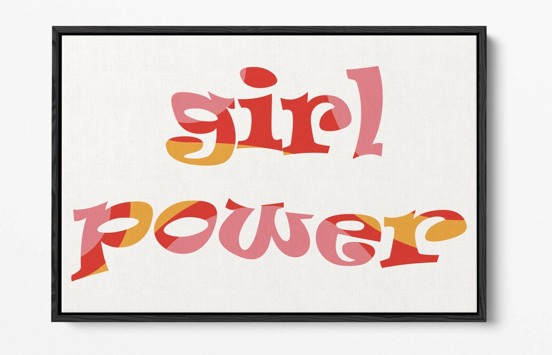 "GIRL POWER" GROOVY FEMINIST QUOTE 1 -FLOAT EFFECT CANVAS ART PRINT- PINK YELLOW