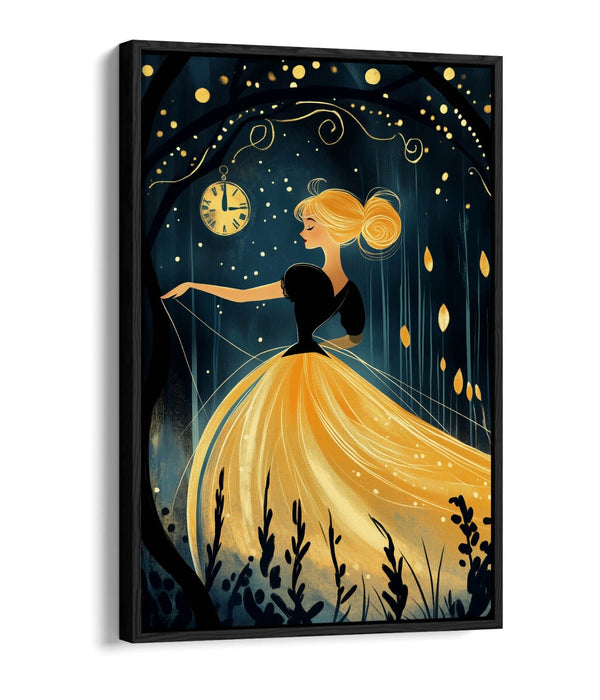 Kids Canvas Wall Art - Gold Cinderella Print With Float Effect & Premium Frame