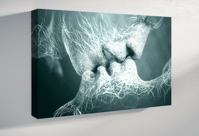 Lovers Kiss Canvas Art - Premium Duck Egg Blue Wall Art Print | Ready To Hang