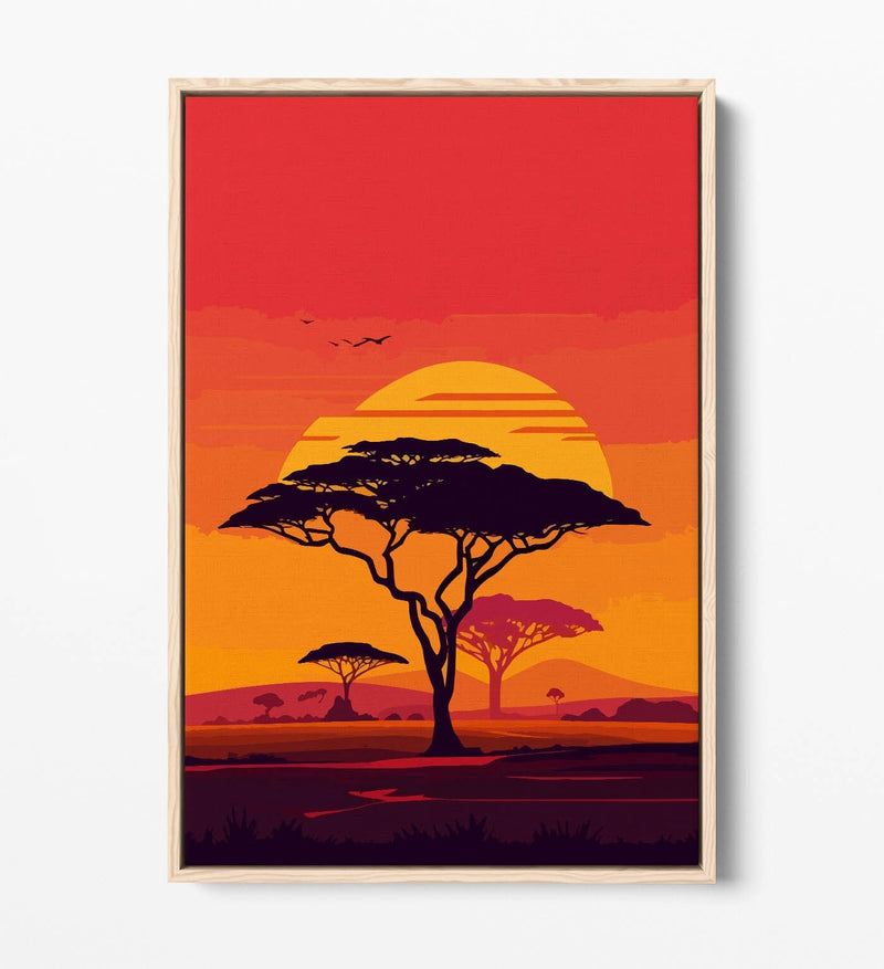 Canvas Wall Art - Sunset Safari Tree Float Effect Premium Canvas Print