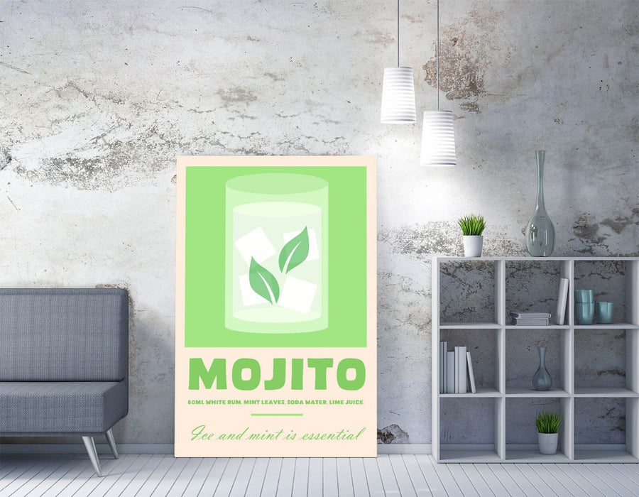 Mojito Cocktail Poster - Handmade Canvas Wall Art | Vibrant Bar Decor Print
